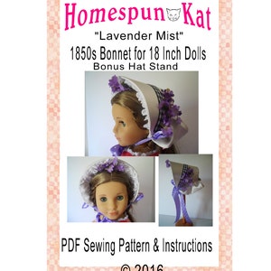 1850s Bonnet 18 Inch Doll Clothing Hat PDF Digital Download Sewing Pattern