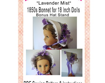 1850-talets Bonnet 18-tums dockkläder Hatt PDF Digital Nedladdning Symönster