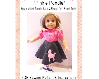 1950s Pinkie Poodle Skirt Blouse 18 Inch Doll Clothing Sewing Pattern Digital Download PDF