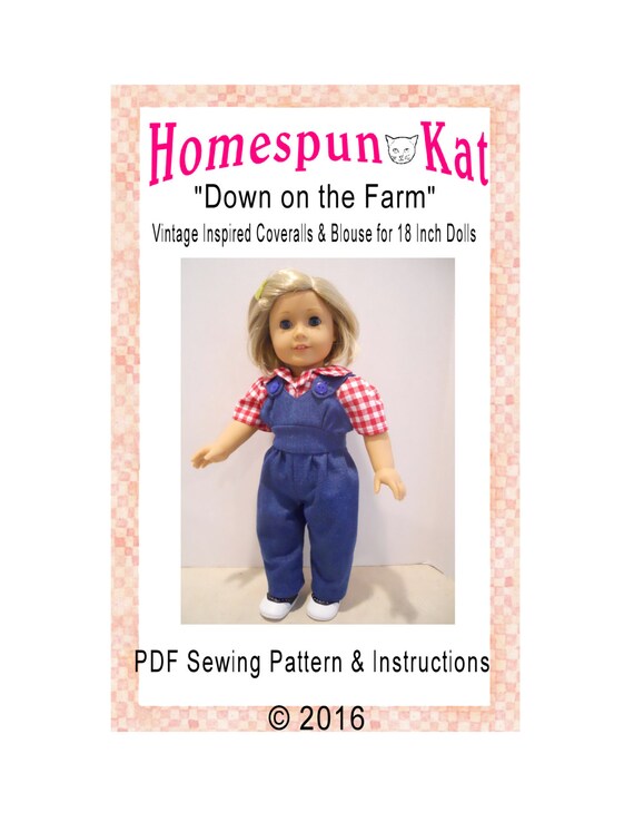 Down On The Farm Chicken Keeping Coveralls Sewing Pattern 18 Inch Doll Digital Download PDF