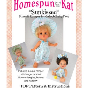 Sunkissed Sunsuit Romper Bonnet Set 13 Inch Galoob Baby Face Doll Clothes PDF Instant Download Sewing Pattern