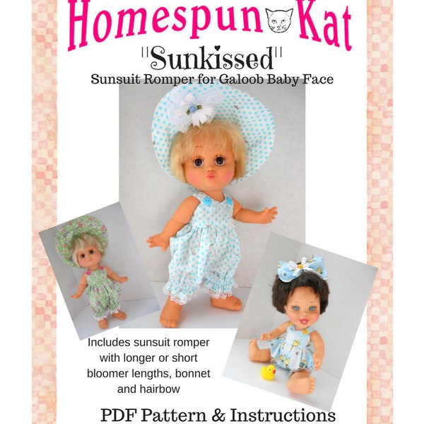 Sunkissed Sunsuit Romper Bonnet Set 13 Inch Galoob Baby Face Doll Kleding PDF Instant Download Naaipatroon