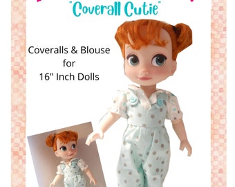 Coverall Cutie, 16 Inch Doll Clothes, PDF Digital Download, Sewing Pattern, For Animators, Meadow Mae, Doll Clothing, Doll Coveralls