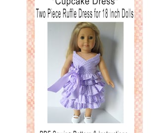 Cupcake Dress 18 Inch Doll Clothing PDF Sewing Pattern Instant Digital Download