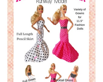 PDF Sewing Pattern, 11 Inch Fashion Doll, Ball Gown, Pencil Skirt, Doll Clothes, Instant Download, Made for Barbie