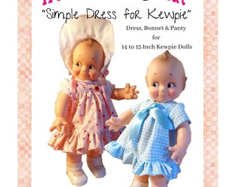 Simple Dress,Kewpie Doll,Bitty Baby ,14 Inch 15 Inch, PDF Instant Download ,Sewing Pattern ,Doll Clothes,Dress Panty Bonnet, Doll Clothing