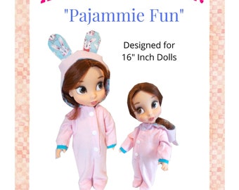 Pajammie Fun, Footed PJ Pattern, Animator Dolls, PDF Sewing Pattern, Instant Download, Doll Clothing, One Piece Unionsuit, Sleepwear