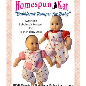 Bubblesuit Romper 15 Inch Baby Doll Two Piece Coverall Doll Clothes PDF Digital Sewing Pattern