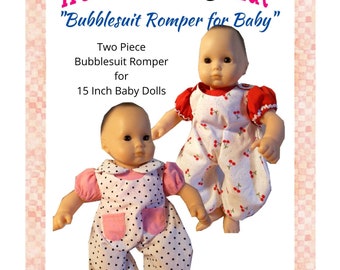 Bubblesuit Romper 15 Inch Baby Doll Two Piece Coverall Doll Clothes PDF Digital Sewing Pattern