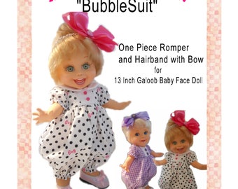 Galoob Baby Face 13 Inch Doll Clothes Bubblesuit Romper Sewing Pattern PDF Digital Instant Download