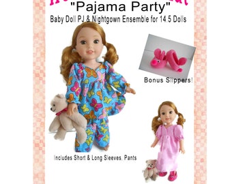 Jellie Bean Pajama Party 14 pulgadas muñeca ropa PDF patrón de costura Descarga digital