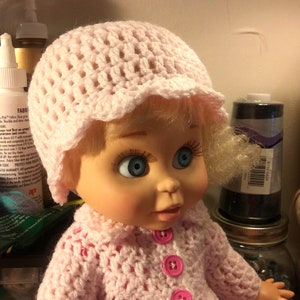 Crocheted Shell suéter sombrero set 13 pulgadas bebé cara animador PDF Descarga digital muñeca ropa muñeca suéter muñeca sombrero muñeca conjunto imagen 4