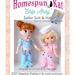 Ship Ahoy, PDF Sewing pattern, Doll Clothes, 13 inch doll, Galoob Baby Face, Animator, Meadow Mae, Instant Download, Doll Clothing image 1