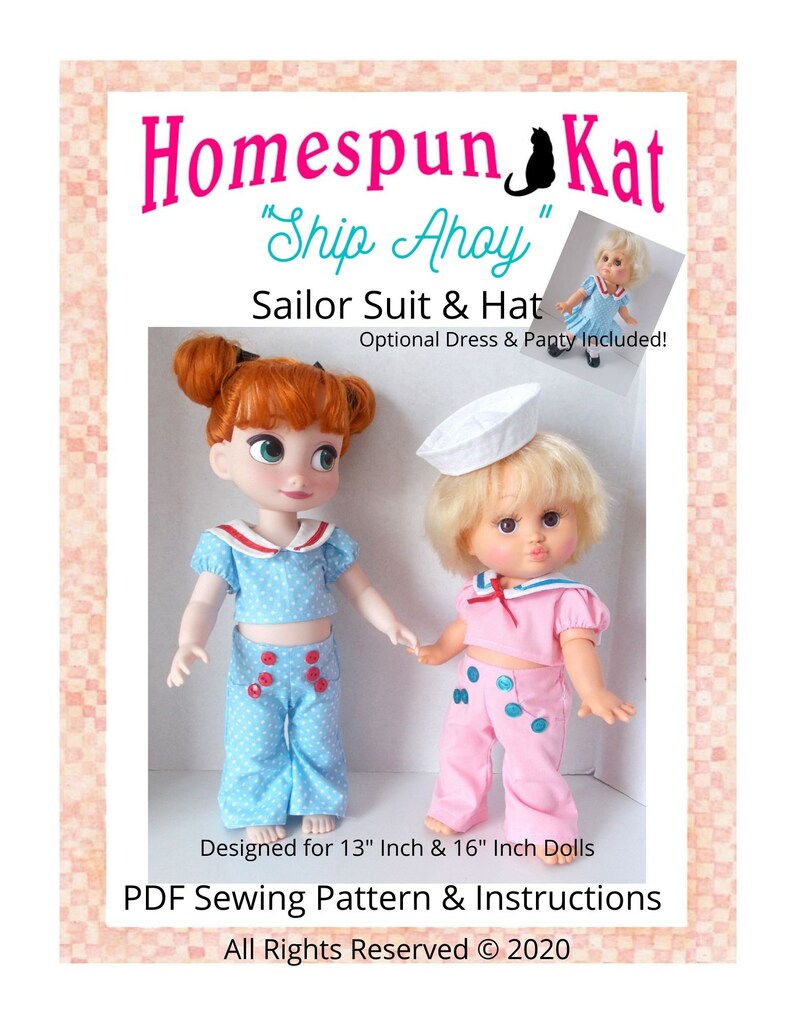 Ship Ahoy, PDF Sewing pattern, Doll Clothes, 13 inch doll, Galoob Baby Face, Animator, Meadow Mae, Instant Download, Doll Clothing image 1