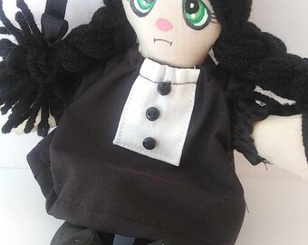 Mini 8 Inch Rag Doll Halloween Black Hair Green Eyes Raggie Cloth