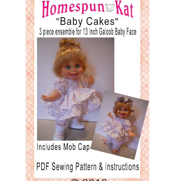BabyCakes Three Piece Outfit 13 Inch Doll Galoob Baby Face PDF Digital Download Sewing Pattern