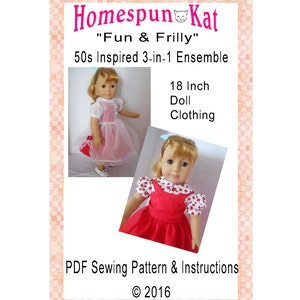 Fun & Frilly 50s Inspired 3 in 1 Ensemble 18 Inch Doll Clothing PDF Digital Download Sewing Pattern