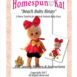 Galoob Baby Face 13 Inch Doll Clothing Sewing Pattern Beach Baby Bingo Tankini PDF Instant Download