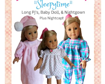 Sleepytime  PJs BabyDoll Nightgown Nightcap 18 Inch Doll Clothing Instant PDF Download Sewing Pattern Doll Clothes