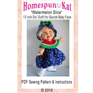 Galoob Baby Face Watermelon Slice 13 Inch Doll Clothing Sewing Pattern PDF Digital Download