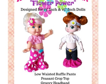 PDF Sewing Pattern, Galoob Baby Face, Animator, 13 Inch Doll Clothes, Flower Power, Hippie Doll Clothing, Instand Download, 1960s Era