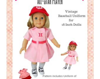 1940s Baseball Uniform PDF Sewing Pattern, 18 Inch Doll Clothes