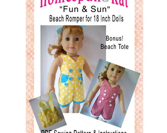 Fun & Sun Beach Romper 18 Inch Doll Clothes PDF Digital Download Sewing Pattern