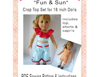 Fun & Sun Crop Top Set Shorts Capris 18 Inch Doll Clothing Sewing Pattern Digital Download PDF