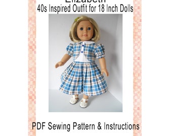 1940s Elizabeth Vintage Inspired Doll Clothing Sewing Clothing PDF Digital Download