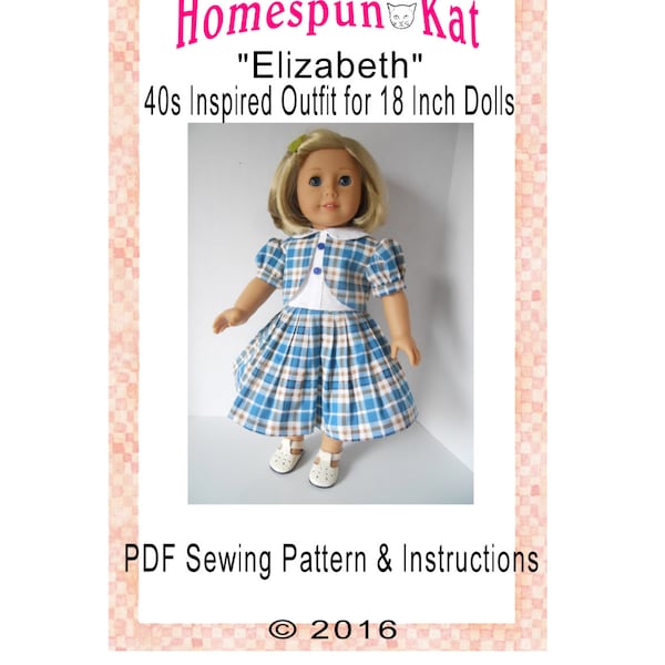 1940s Elizabeth Vintage Inspired Doll Clothing Sewing Clothing PDF Digital Download