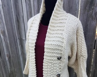 Cream Chunky Cardigan Knitted Coat, Handmade Long Oversize Cardigan Jacket For Winter, Womens Chunky Knit Cardigan Sweater Gift For Her