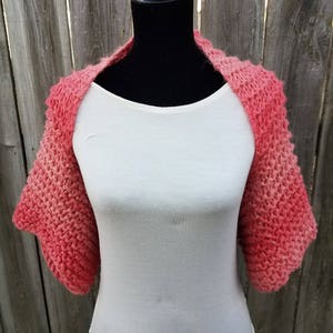 Coral Loose Knit Shrug Sweater Evening Shoulder Cover Up. Knitted Shrug Dress Cover Up. Handmade Chunky Knit Bolero Jacket Gift for Mother.