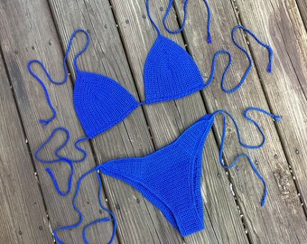 Cheeky Bikini, Blue Crochet Bikini Set, Two Piece Brazilian Bikini, Handmade Sexy Bikini, High Hip Crochet Swimwear, Crochet Bathing Suit