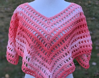 Multicolored Crochet Poncho Women. Handmade Crochet Capelet. Boho Crochet Triangle Poncho. Square Openwork Crochet Pullover Gift For Her.
