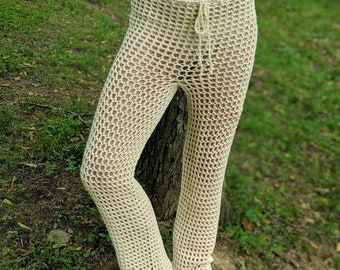 Crochet Pants Beach Cover Up, Crochet Coverup Boho Pants, Hippie Pants for Women, Long Summer Beach Pants, Crocheted Pants Bikini Cover Up.