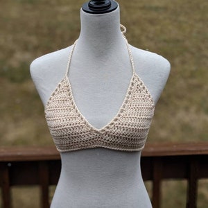 Bralette Crochet Bikini Top. Crochet Halter Top for Women. Cotton Crop Top Crochet. Crochet Bra Festival Top. Pink and Cream Bralette Top.