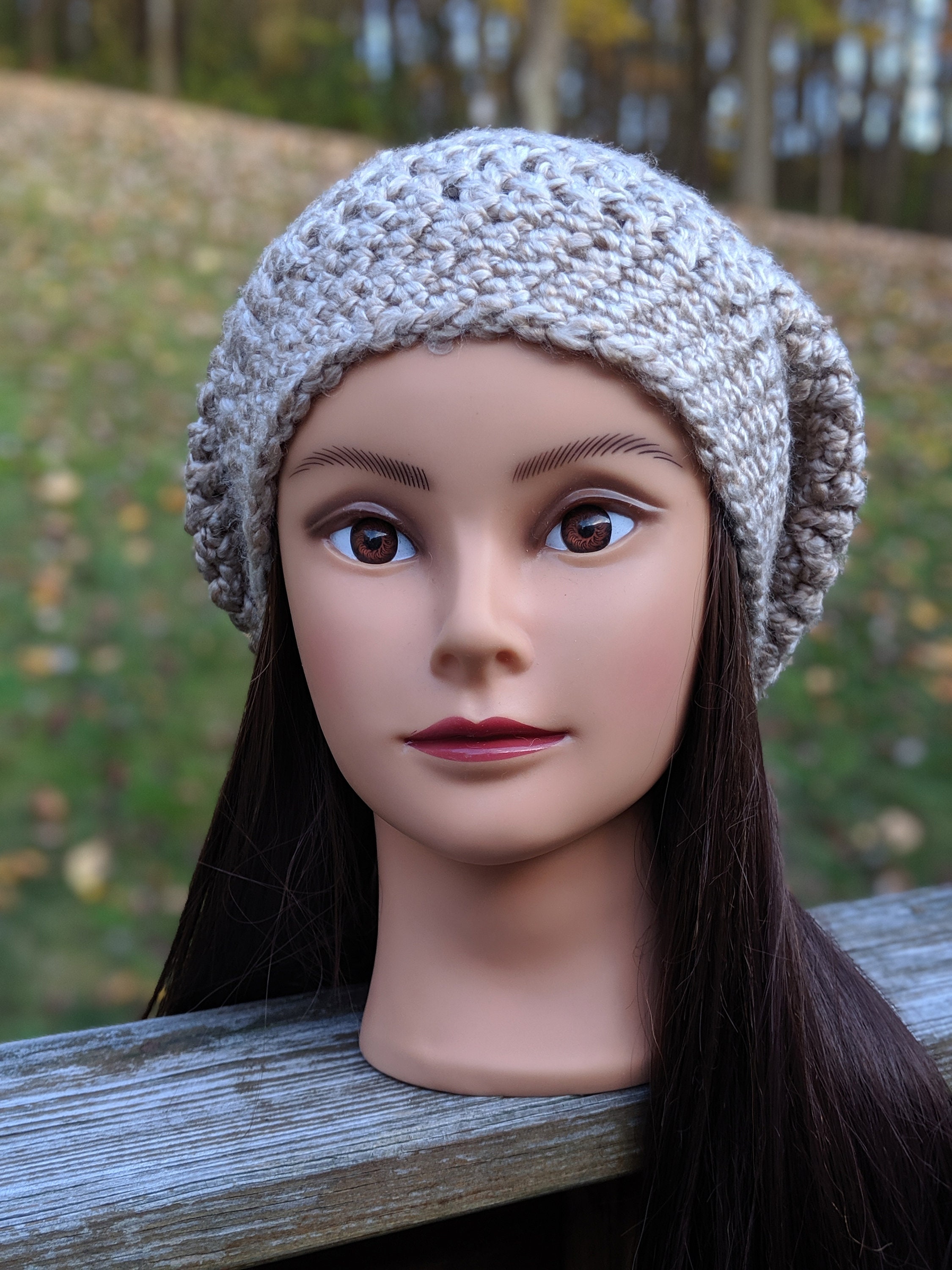 Women\'s Crochet Knitted Style Beanie Slouchy Hat Tan Crochet Textured Slouchy Hat – My Crafty Hook main image 3