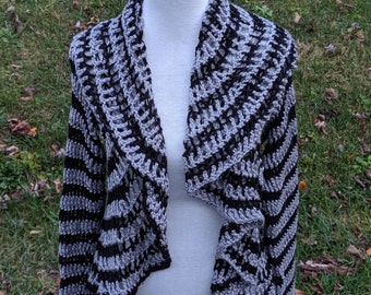 Crochet Cardigan with Collar Circle Design. Handmade Openwork Crochet Jacket Gift for Mother. Lightweight Crochet Coat Long Sleeve Sweater.