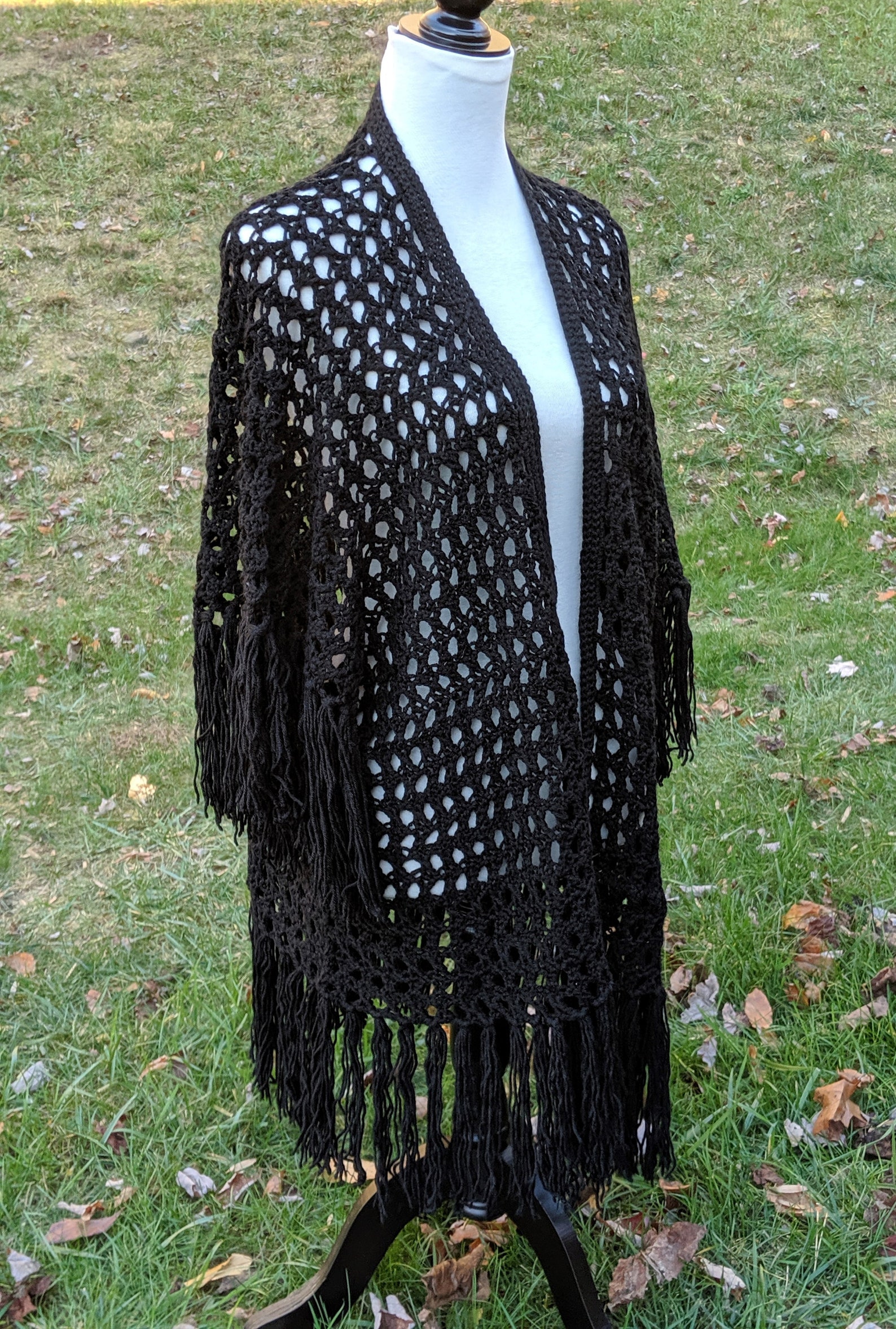 Black Crochet Kimono Jacket With Fringe. Lace Plus Size Boho Kimono