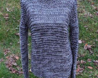 Suéter de punto a mano para mujer, suéter de punto, suéter de otoño negro hecho a mano, cárdigan de punto de dos tonos de jersey cálido, regalo de suéter de invierno para ella