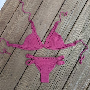Maroon Crochet Bikini Set, Cotton Crochet Swimsuit, Boho Crochet Bathing Suit, Two Piece Brazilian Bikini, Handmade Cheeky Bikini Swimwear