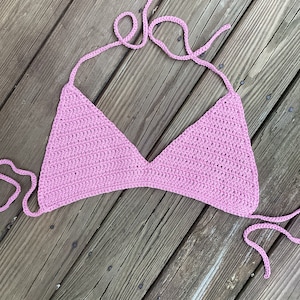 Bralette Crochet Bikini Top, Crochet Halter Top for Women, Cotton Crop Top Crochet, Crochet Bra Festival Top, Pink Bralette Top,