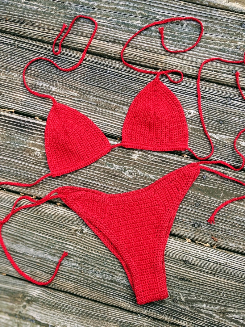 Cheeky Bikini Red Crochet Bikini Set Two Piece Brazilian Etsy