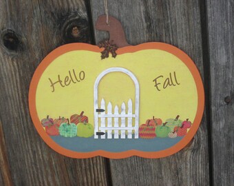 Fall Pumpkin Patch with Gate hand painted sign ornament / decoration