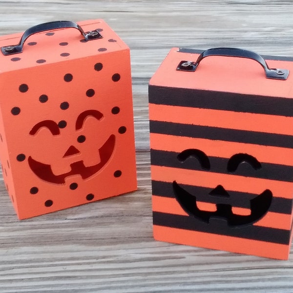 Pumpkin / Jack O' Lantern "luminary bag" trinket box set