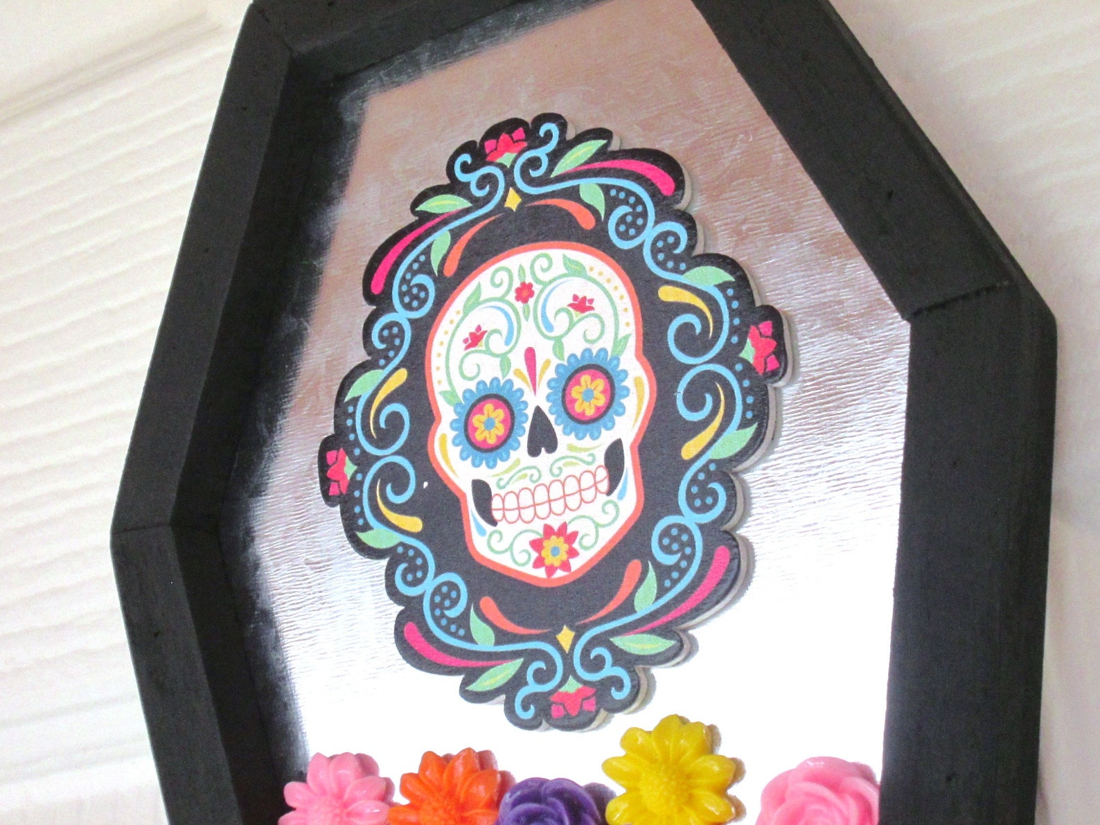 Halloween Day of the Dead Coffin with Sugar Skull and Flowers | Etsy