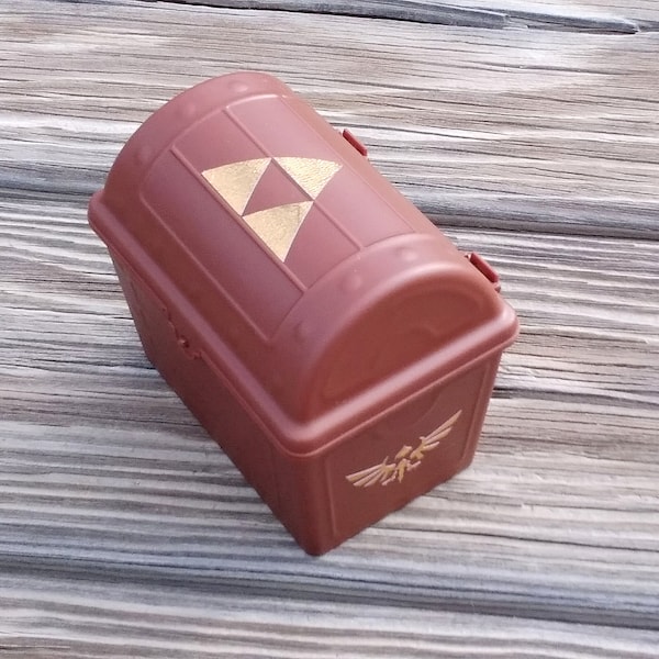 Legend of Zelda inspired brown treasure chest trinket / jewelry box featuring triforce symbol