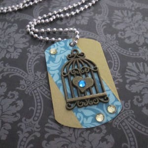Victorian Era styled / inspired Bird Cage Dog Tag (Dogtag) Necklace with Ball Chain