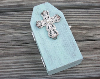 Vintage style Coffin trinket box with metal Cross