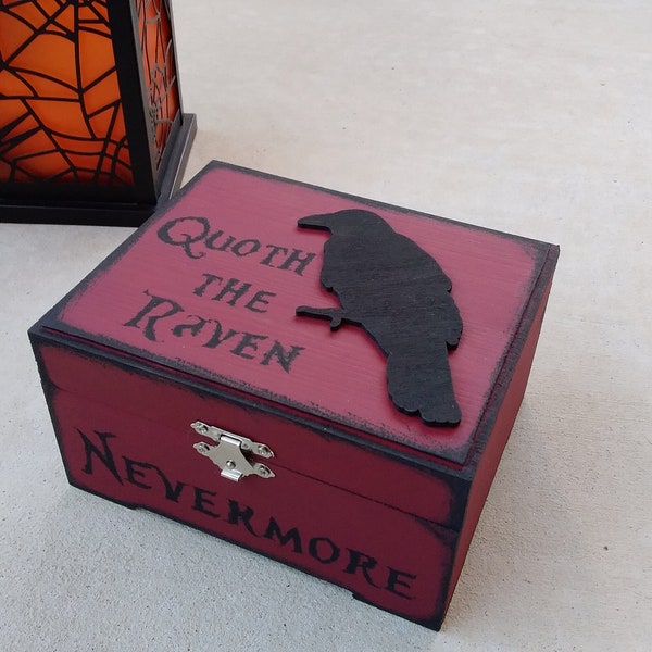 Edgar Allan Poe inspired "Nevermore" quote Raven trinket / jewelry box (or use as change bank, dice holder, etc.)